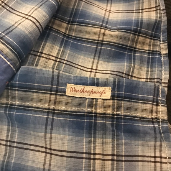 Original Weatherproof Vintage Blue White Button Down Shortsleeved Shirt Large - Picture 12 of 13